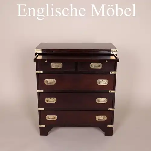 Englische Möbel original Mahagoni Military Kommode mit Griffe Ausziehtablett UK