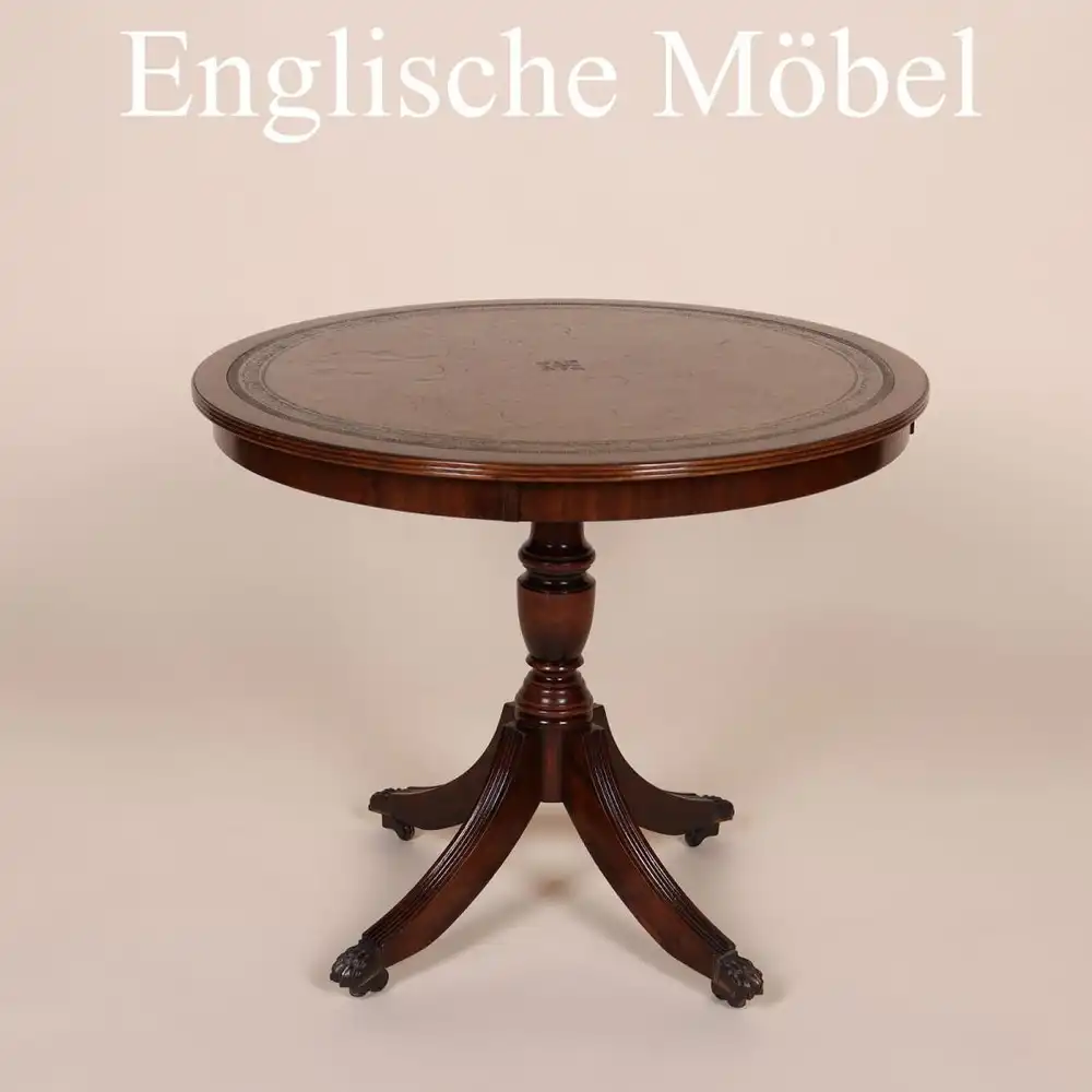 Englische Mbel Mahagoni Tisch Beistelltisch Ledereinlage braun Gold Prgung UK 0