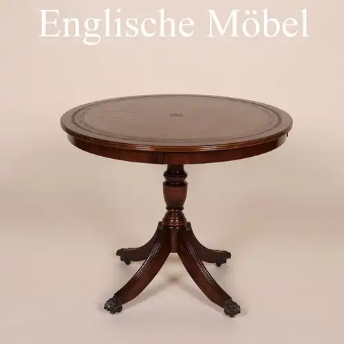 Englische Möbel Mahagoni Tisch Beistelltisch Ledereinlage braun Gold Prägung UK