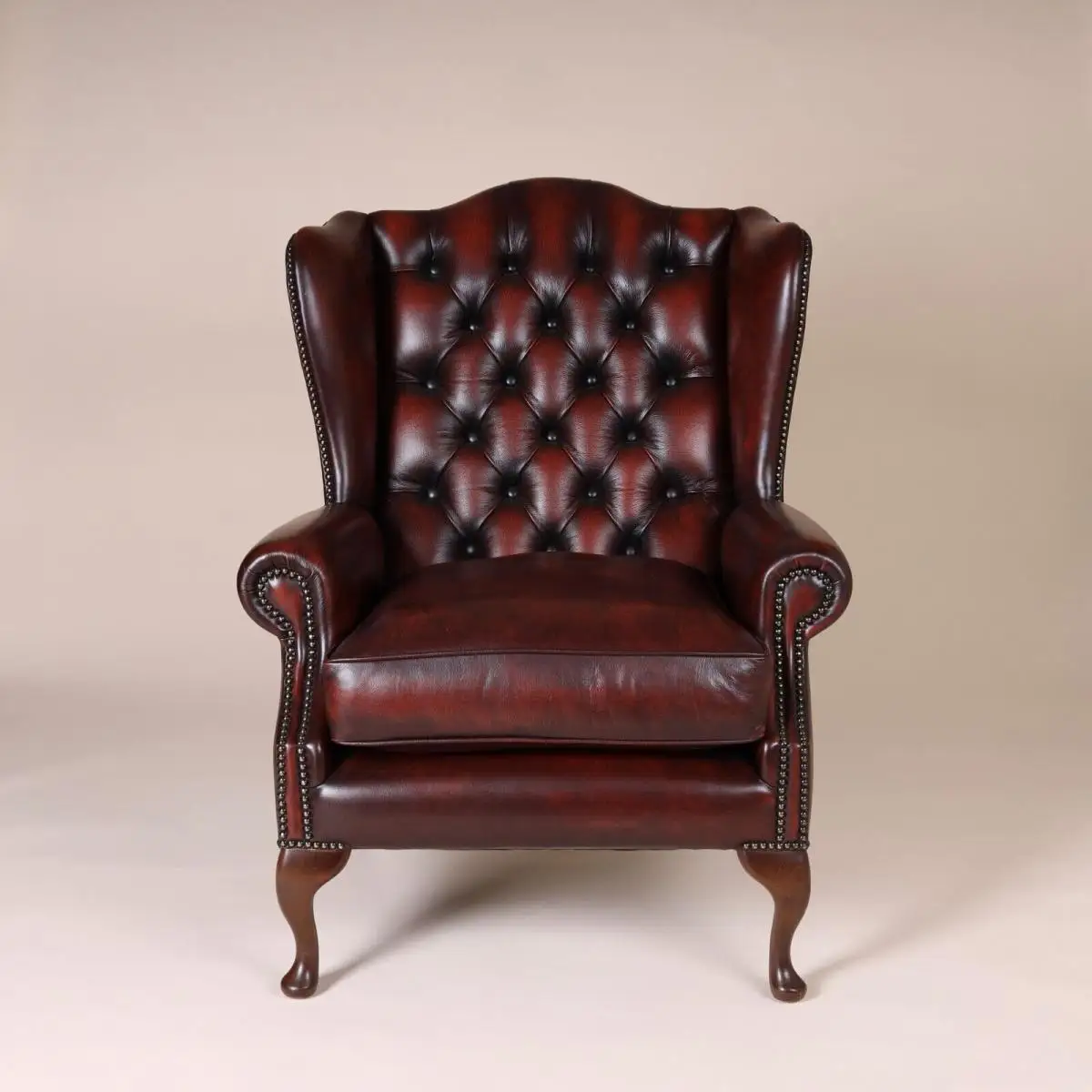 Englische Möbel Chesterfield Ohrensessel Wingchair Sessel Antik Leder Mahagoni 8