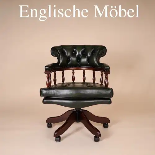 Englische Möbel Chesterfield Bürostuhl Drehsessel Antik Leder Mahagoni Office UK