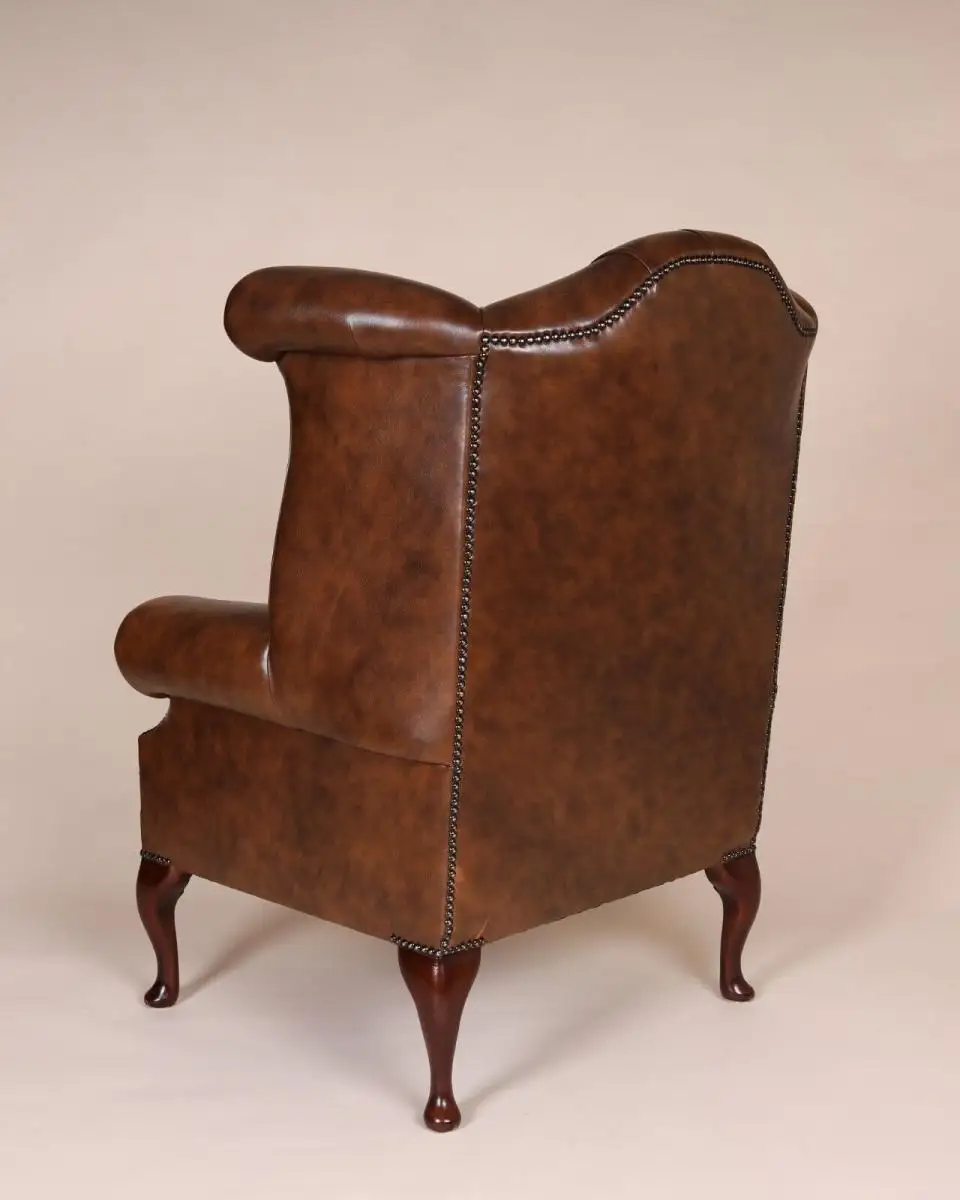 Englische Möbel Chesterfield Ohrensessel Wingchair Sessel Antik Leder Mahagoni 4