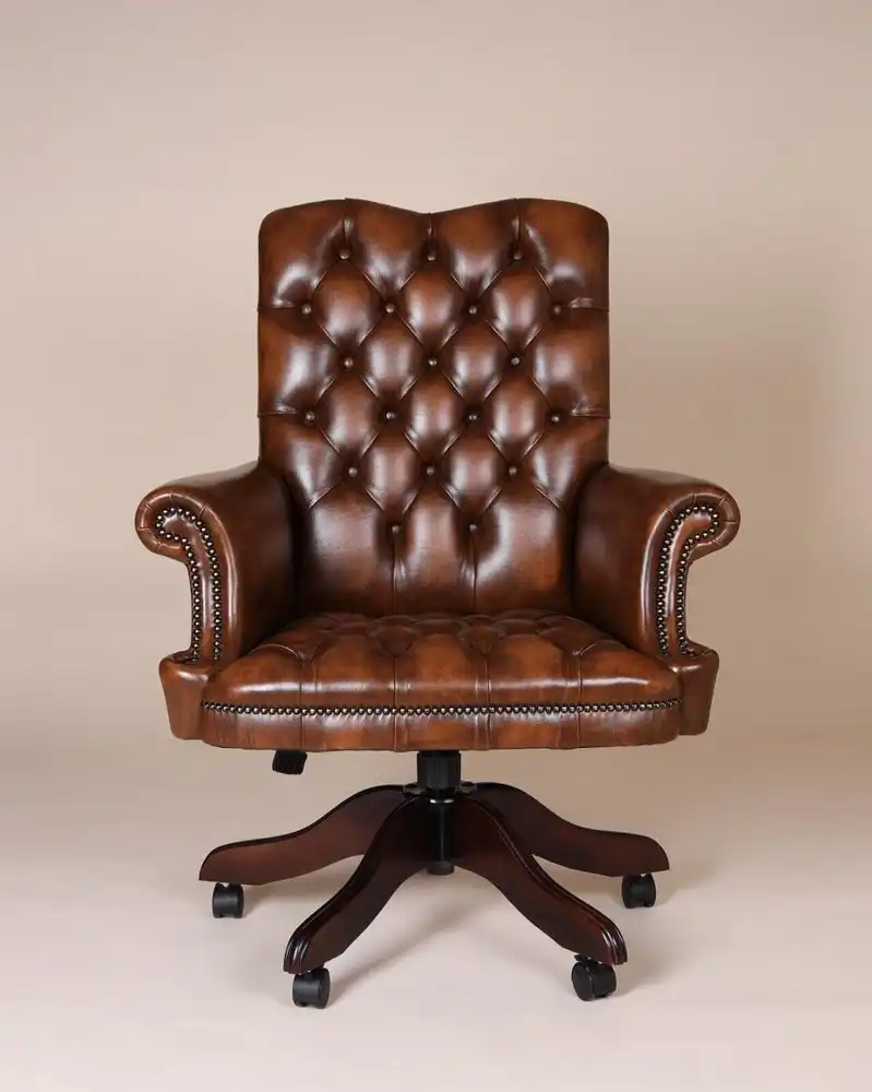 Englische Möbel Chesterfield Woburn Swivel Büro Drehstuhl Antik Leder Rollen UK 0