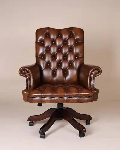 Englische Möbel Chesterfield Woburn Swivel Büro Drehstuhl Antik Leder Rollen UK