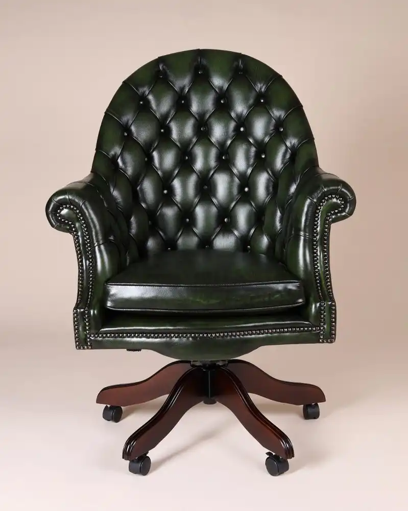 Englische Möbel Chesterfield Executive Swivel Büro Drehstuhl Antik Leder Rollen 0