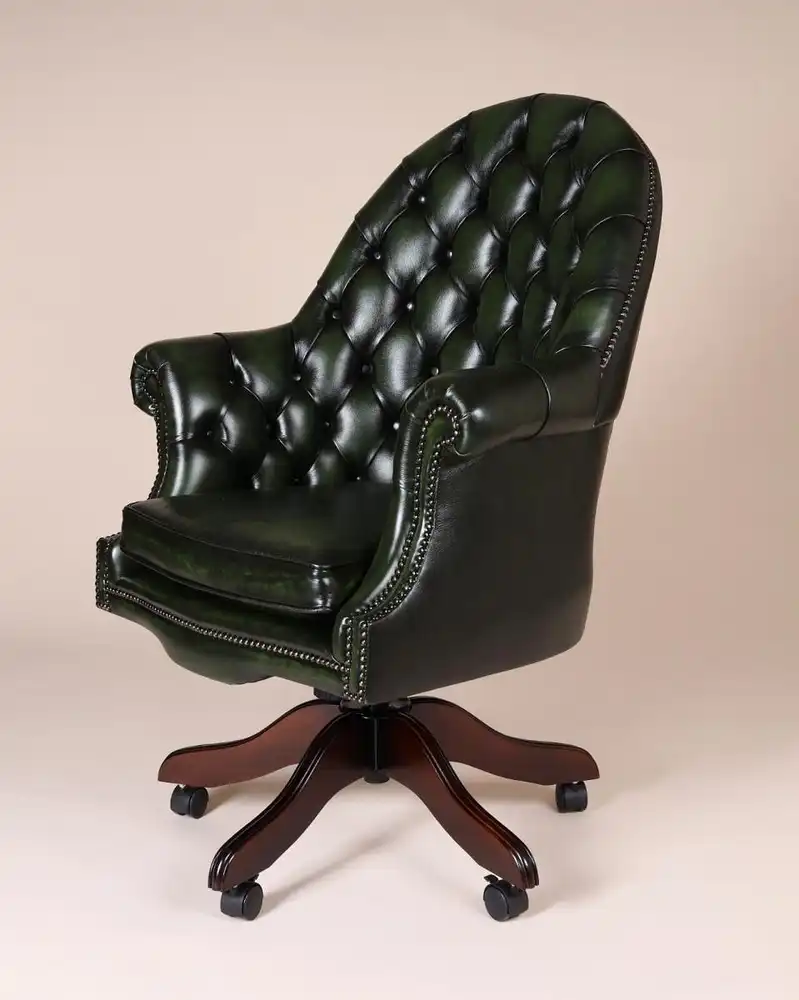 Englische Möbel Chesterfield Executive Swivel Büro Drehstuhl Antik Leder Rollen 1