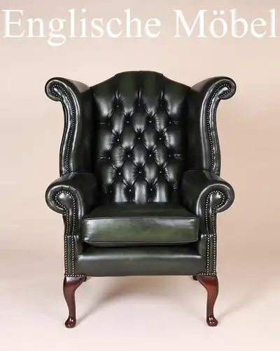 Englische Möbel Chesterfield Ohrensessel Wingchair Sessel Antik Leder Mahagoni