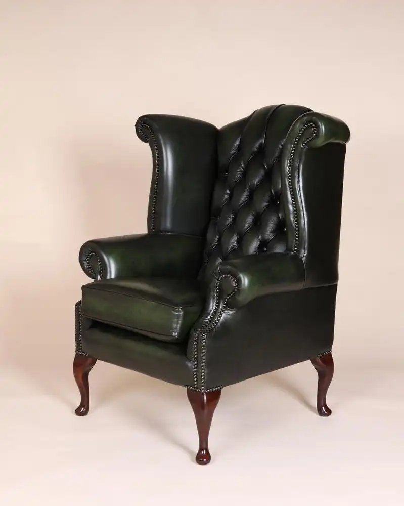 Englische Möbel Chesterfield Ohrensessel Wingchair Sessel Antik Leder Mahagoni 1