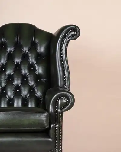 Englische Möbel Chesterfield Ohrensessel Wingchair Sessel Antik Leder Mahagoni