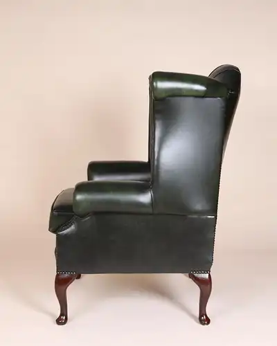 Englische Möbel Chesterfield Ohrensessel Wingchair Sessel Antik Leder Mahagoni