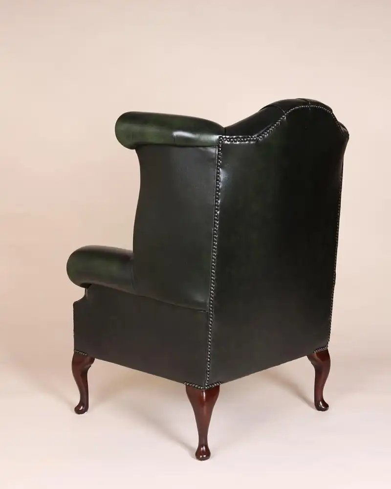 Englische Möbel Chesterfield Ohrensessel Wingchair Sessel Antik Leder Mahagoni 4