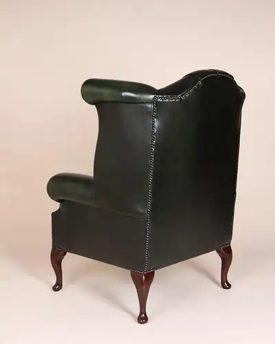 Englische Möbel Chesterfield Ohrensessel Wingchair Sessel Antik Leder Mahagoni