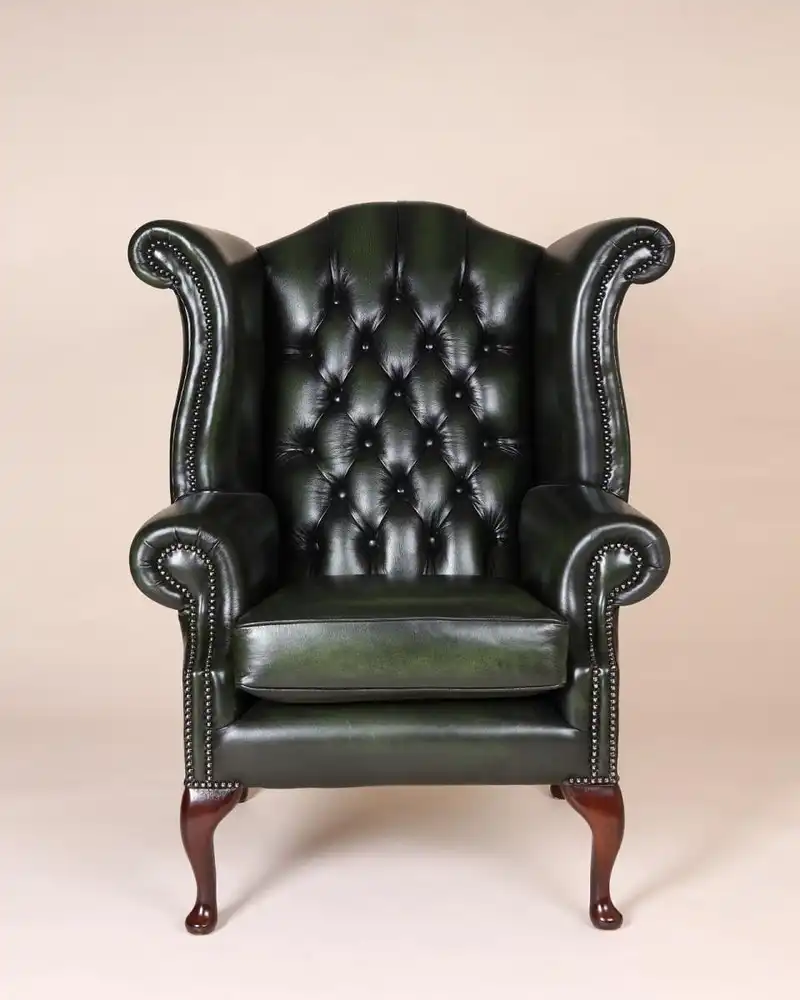 Englische Möbel Chesterfield Ohrensessel Wingchair Sessel Antik Leder Mahagoni 7