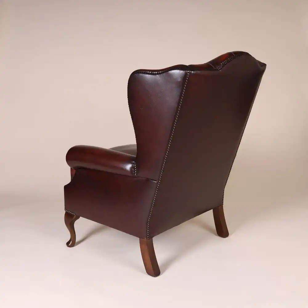 Englische Möbel Chesterfield Ohrensessel Wingchair Sessel Antik Leder Mahagoni 4