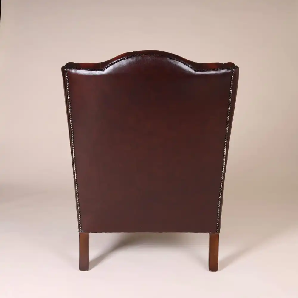 Englische Möbel Chesterfield Ohrensessel Wingchair Sessel Antik Leder Mahagoni 5