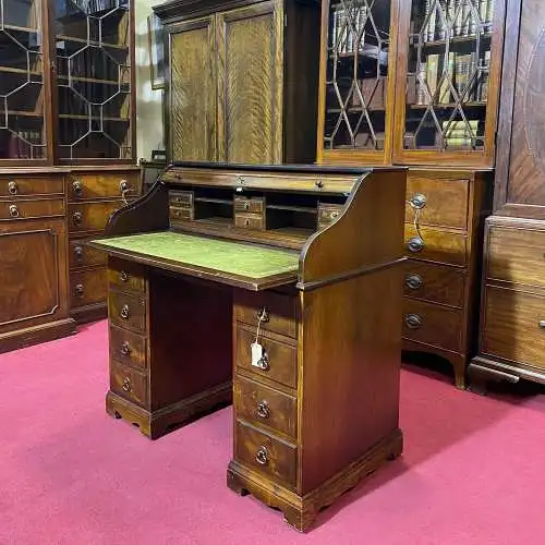Englische Möbel Mahagoni Sekretär Schreibtisch Leder in grün Made in England UK
