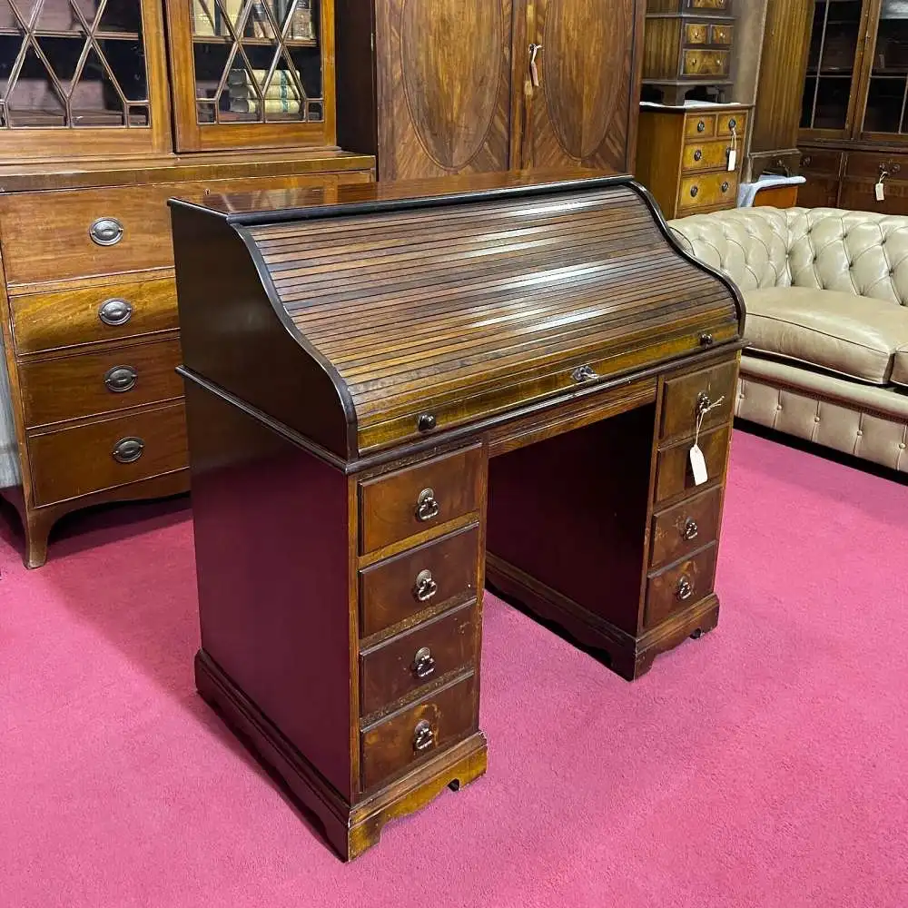 Englische Möbel Mahagoni Sekretär Schreibtisch Leder in grün Made in England UK 3