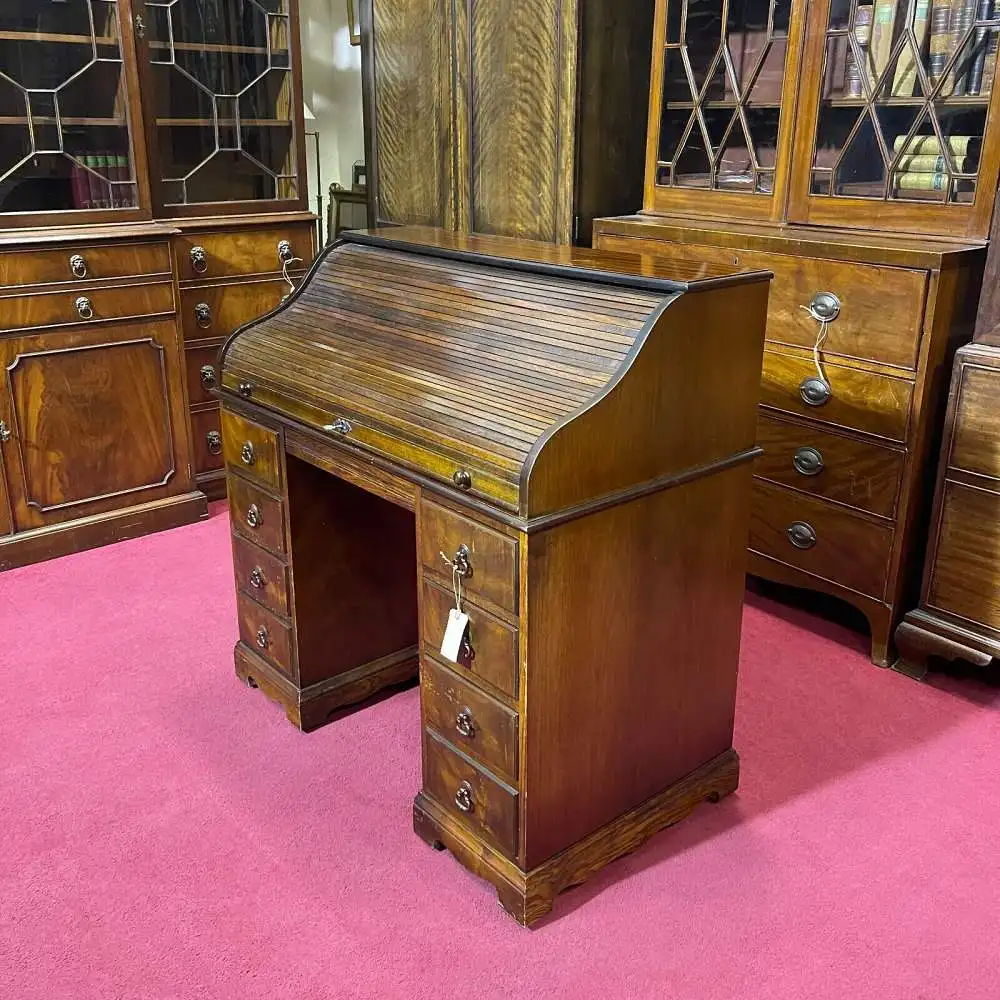 Englische Möbel Mahagoni Sekretär Schreibtisch Leder in grün Made in England UK 4