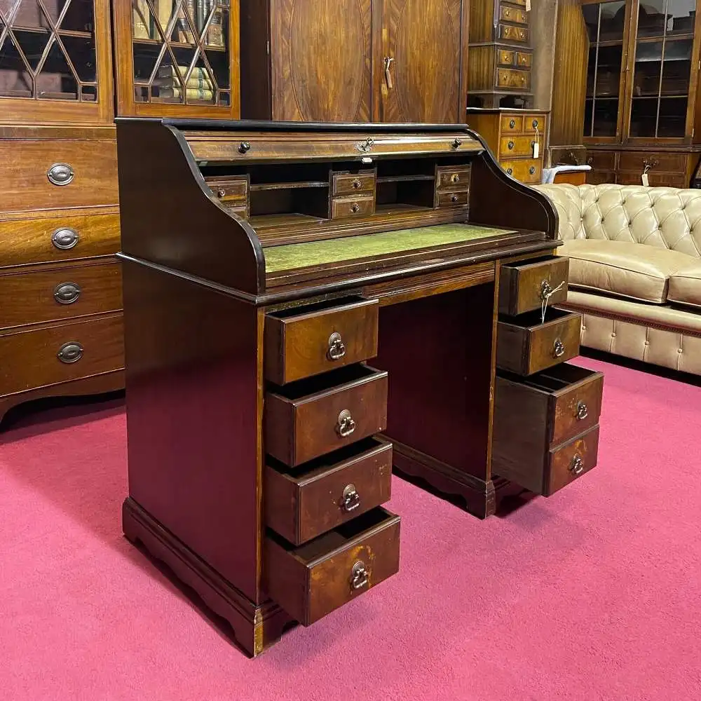 Englische Möbel Mahagoni Sekretär Schreibtisch Leder in grün Made in England UK 7