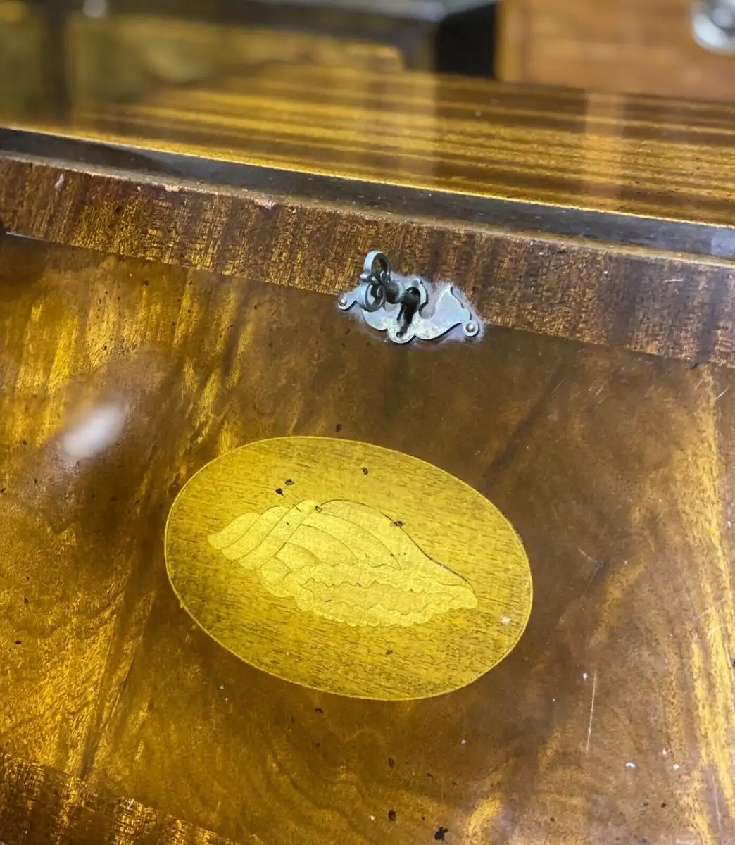 Englische Möbel Schreibtschi Sekretär Mahagoni Ledereinlage in grün Made in UK 6