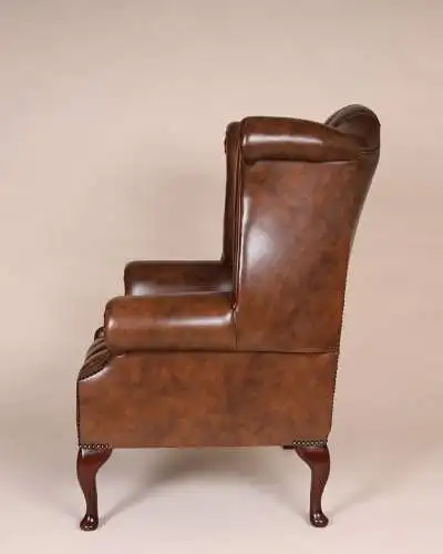 Englische Möbel Chesterfield Ohrensessel Wingchair Sessel Antik Leder Mahagoni