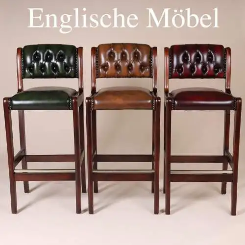 Englische Möbel Chesterfield Barhocker Antik Leder Barhocker Stuhl Barstuhl NEU