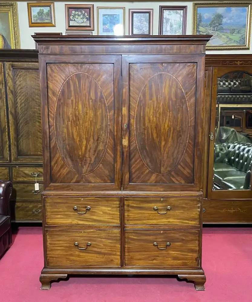 Englische Möbel Antik Kleiderschrank Diele Gentlemans Wardrobe Mahagoni Intarsie 0