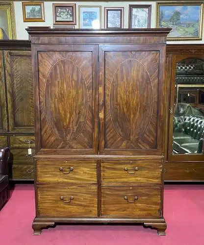 Englische Möbel Antik Kleiderschrank Diele Gentlemans Wardrobe Mahagoni Intarsie