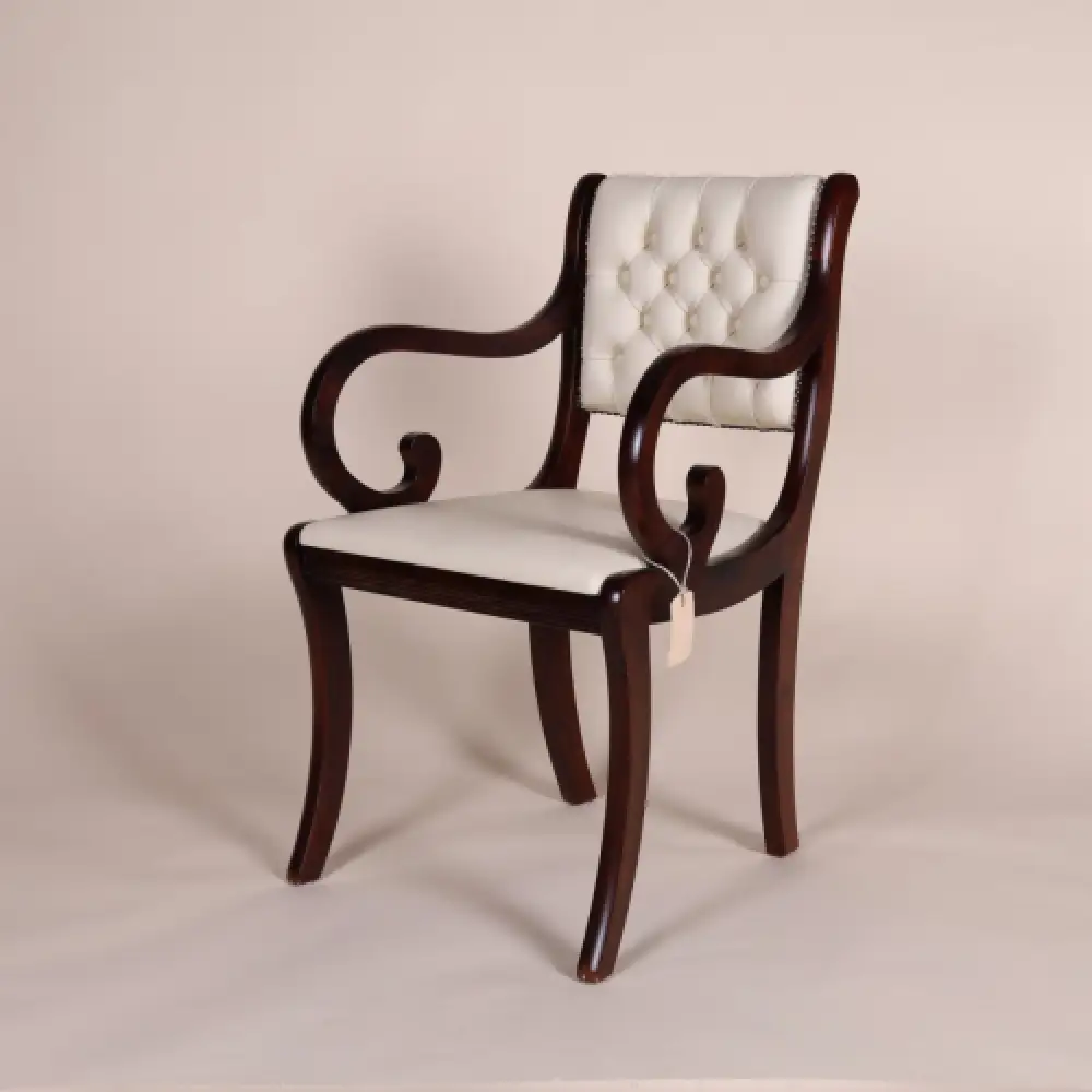 Englische Möbel Chesterfield Mahagoni Leder Stuhl mit Armlehne weiß Made in UK 1