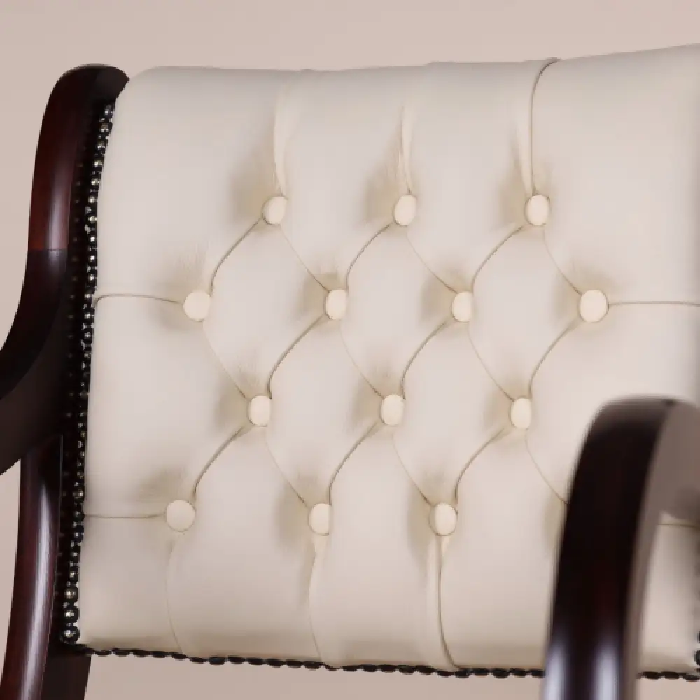 Englische Möbel Chesterfield Mahagoni Leder Stuhl mit Armlehne weiß Made in UK 3