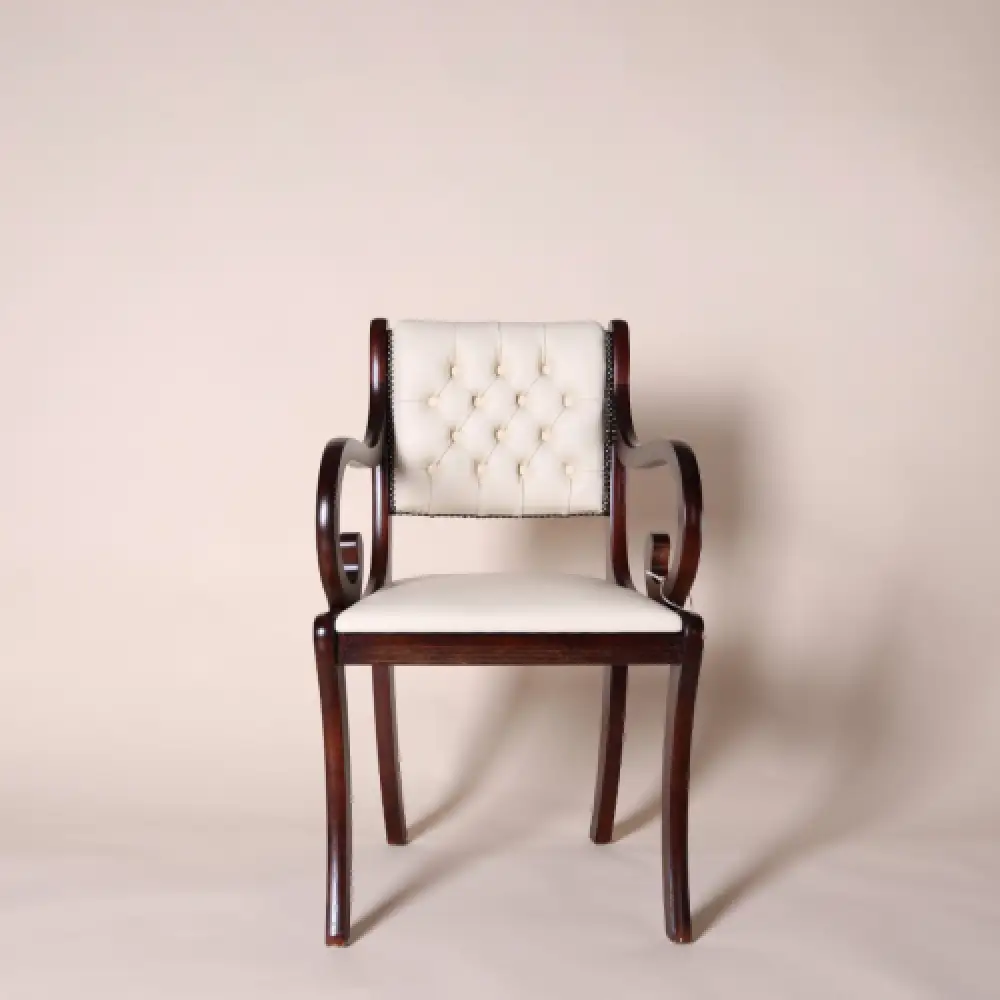 Englische Möbel Chesterfield Mahagoni Leder Stuhl mit Armlehne weiß Made in UK 4