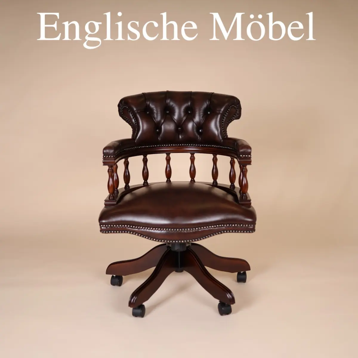 Englische Möbel Chesterfield Drehstuhl Bürosessel Antik Leder Mahagoni Office UK