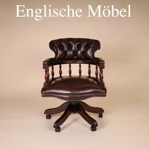 Englische Möbel Chesterfield Drehstuhl Bürosessel Antik Leder Mahagoni Office UK