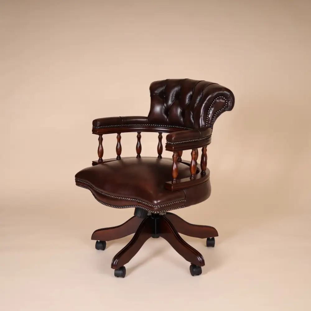 Englische Möbel Chesterfield Drehstuhl Bürosessel Antik Leder Mahagoni Office UK 1