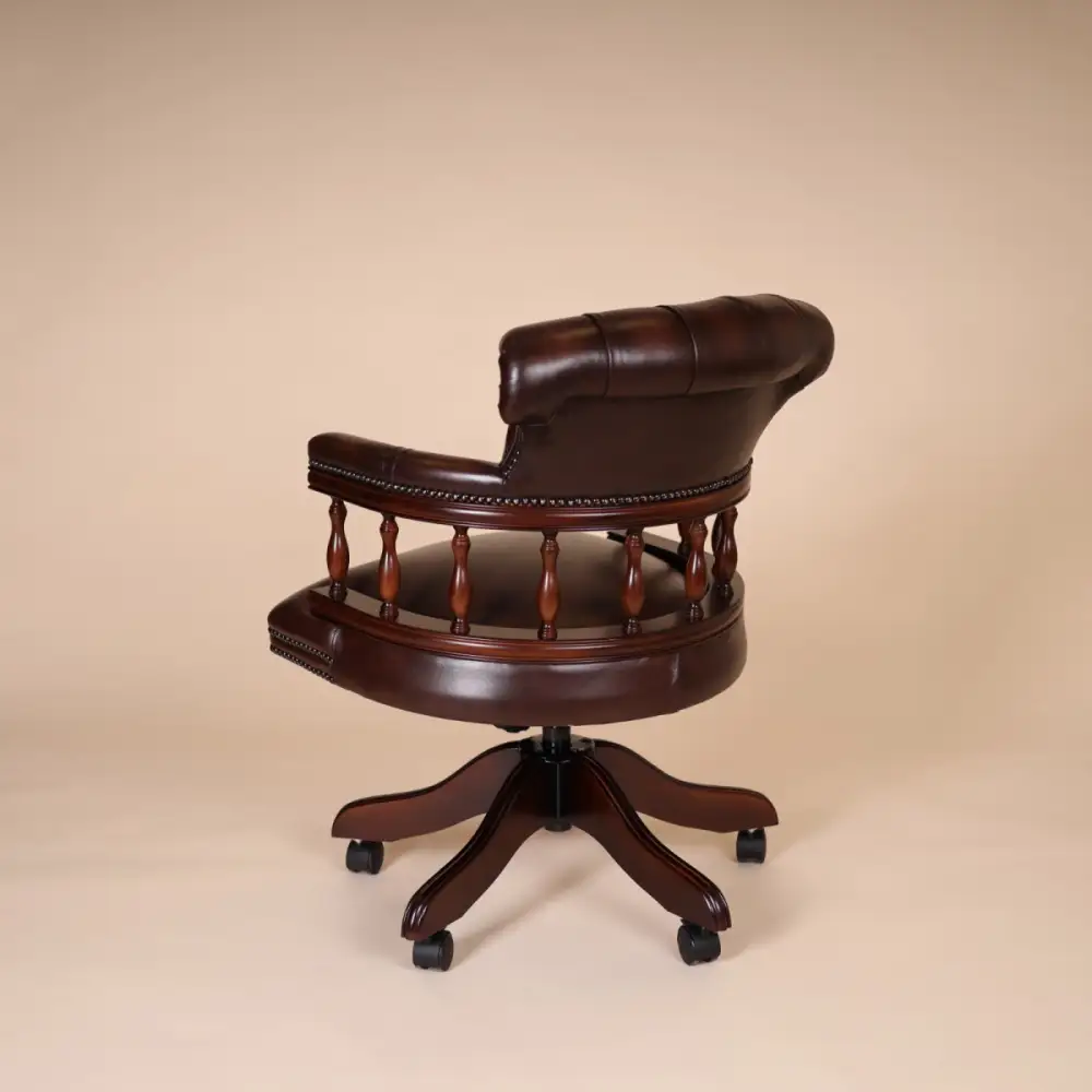 Englische Möbel Chesterfield Drehstuhl Bürosessel Antik Leder Mahagoni Office UK 2