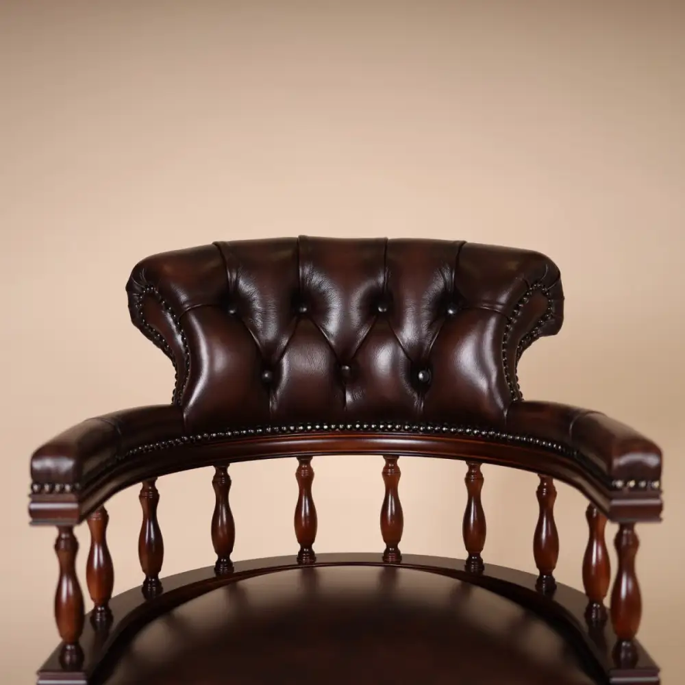 Englische Möbel Chesterfield Drehstuhl Bürosessel Antik Leder Mahagoni Office UK 3