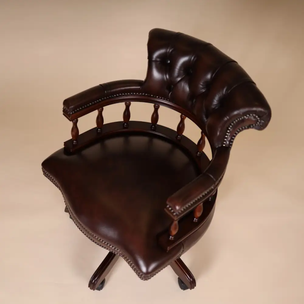 Englische Möbel Chesterfield Drehstuhl Bürosessel Antik Leder Mahagoni Office UK 4
