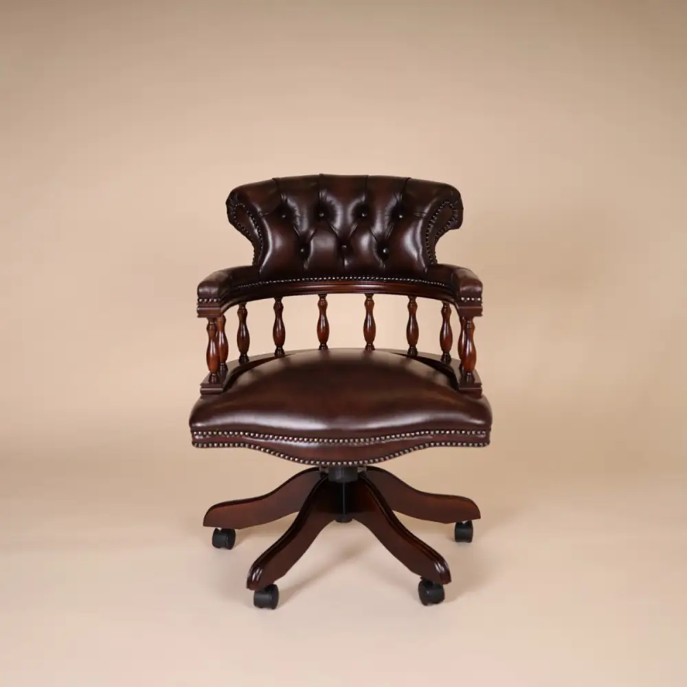 Englische Möbel Chesterfield Drehstuhl Bürosessel Antik Leder Mahagoni Office UK 5
