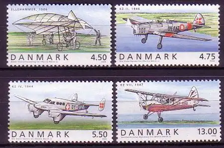 Dänemark Mi.Nr. 1440-43 Historische Flugzeuge (4 Werte)