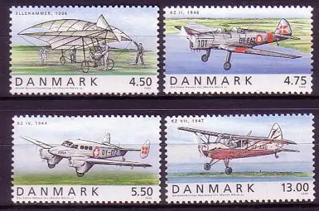 Dänemark Mi.Nr. 1440-43 Historische Flugzeuge (4 Werte)