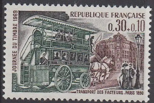 Frankreich MiNr. 1659 Tag der Briefmarke, Briefträgertransport-Bus (0,30+0,10)