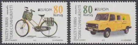 Zypern (türk.) Mi.Nr. 774-75 II Europa 2013, Postfahrzeuge (2 Werte)