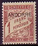 Andorra frz. Porto Mi.Nr. 6 Portom. Frankr. Mi.Nr. 50 m.Aufdr. ANDORRE (1 Fr)