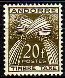 Andorra frz. Porto Mi.Nr. 39 Weizengarben, Inschrift TIMBRE TAXE (20 Fr)
