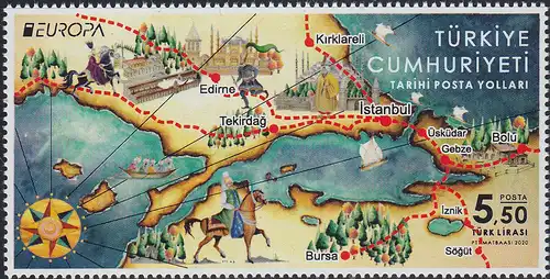 Türkei MiNr. 4577 Europa 2020, Historische Postrouten (5,50)