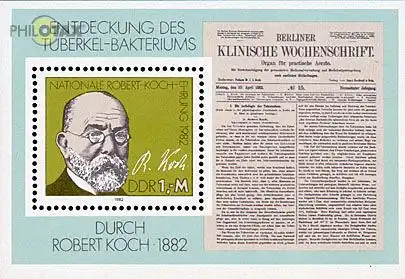 D,DDR Mi.Nr. Block 67 Robert Koch, Entdeckung des Tuberkulose Erregers