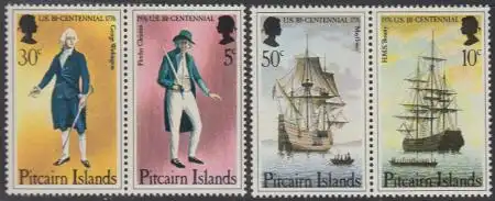 Pitcairn Mi.Nr. 156-59 200J. USA-Unabhängigkeit, u.a.Bounty+Mayflower (2 Paare)