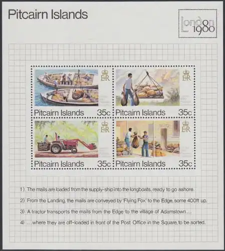 Pitcairn Mi.Nr. Block 6 Int. Briefmarkenausst. London 1980, Tranport von Postgut