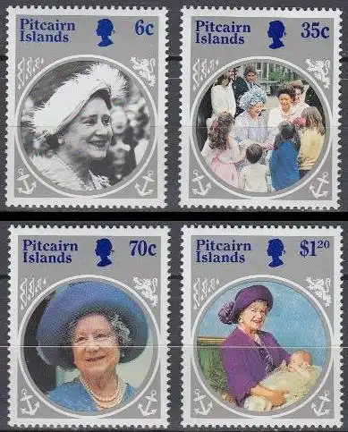 Pitcairn Mi.Nr. 261-64 85. Geburtstag Königinmutter Elisabeth (4 Werte)