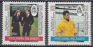 Pitcairn Mi.Nr. 283-84 Hochzeit von Prinz Andrew mit Sarah Ferguson (2 Werte)